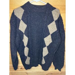 Vintage Woolrich Mens Large Brown Argyle Thick‎ & Heavy Wool Long Sleeve Sweater